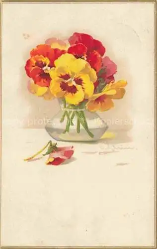 AK / Ansichtskarte Klein Catharina Kuenstlerlitho Glas Vase Blumen Litho