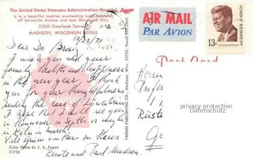 AK / Ansichtskarte Madison Wisconsin USA United States Veterans Administration Hospital