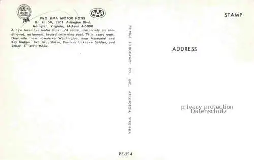 AK / Ansichtskarte Arlington Virginia USA Iwo Jima Motor Hotel Fliegeraufnahme