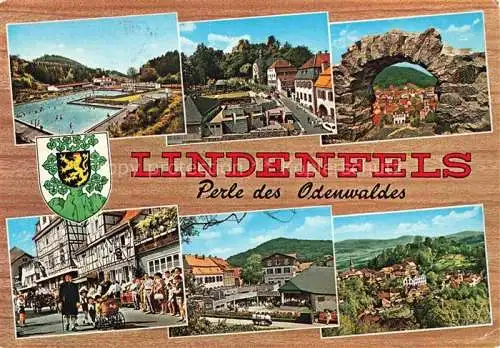 AK / Ansichtskarte Lindenfels Odenwald Teilansichten Motiv Innenstadt Freibad Panorama