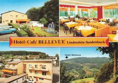 AK / Ansichtskarte Seidenbuch Lindenfels Hessen Hotel Café Bellevue Gastraum Landschaftspanorama