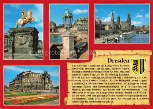 AK / Ansichtskarte Chronik-AK Dresden Goldener Reiter Zwinger Semperoper Altstadt 