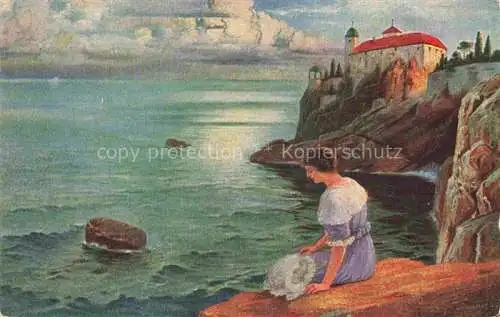 AK / Ansichtskarte Daenische Kunst Kuenstlerkarte Am Meer B. Schoeneberg Frau