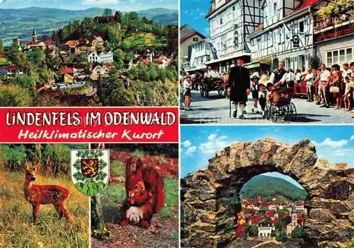 AK / Ansichtskarte Lindenfels Odenwald Panorama Luftkurort Rehkitz Eichhoernchen Festumzumg