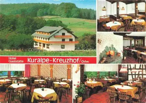AK / Ansichtskarte Lautertal Odenwald Bergstrasse Hessen Hotel Gaststaette Kuralpe-Kreuzhof Gastraum Kamin