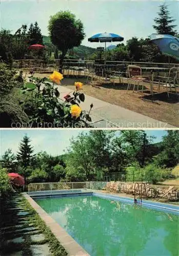 AK / Ansichtskarte Kirschhausen Heppenheim Bergstrasse Hessen Pension Café Restaurant Rosemarie Terrasse Swimming Pool