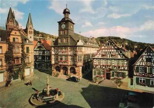 AK / Ansichtskarte Heppenheim Bergstrasse Marktplatz Rathaus Hotel Restaurant Goldener Engel Altstadt Fachwerkhaeuser