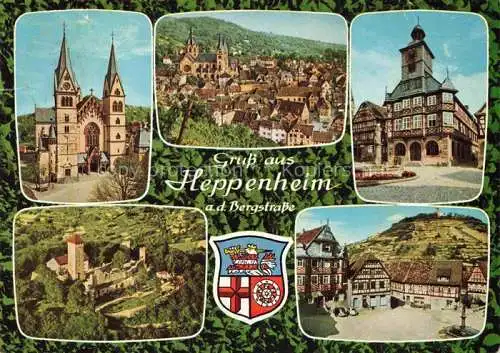 AK / Ansichtskarte Heppenheim Bergstrasse Dom Stadtpanorama Rathaus Altstadt Marktplatz Fachwerkhaeuser Starkenburg Luftaufnahme