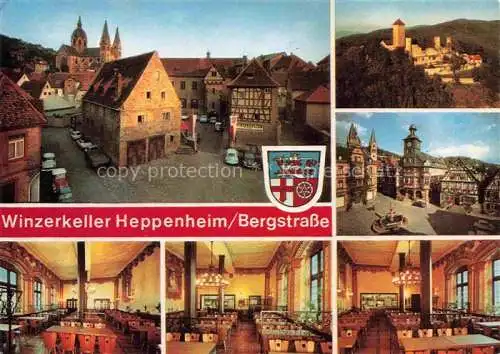 AK / Ansichtskarte Heppenheim Bergstrasse Winzerkeller im historischen Kurmainzer Amtshof Marktplatz Rathaus Starkenburg