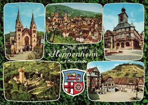 AK / Ansichtskarte Heppenheim Bergstrasse Dom Stadtpanorma Rathaus Marktplatz Starkenburg Luftaufnahme