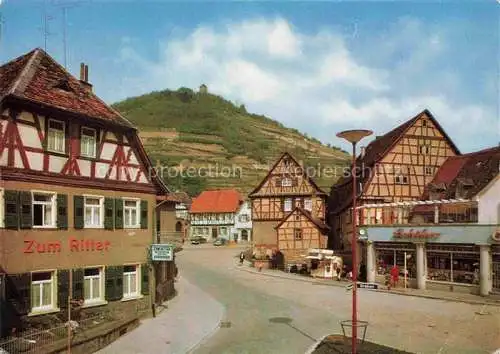 AK / Ansichtskarte Heppenheim Bergstrasse Kleiner Markt mit Blick zur Starkenburg Fachwerkhaeuser