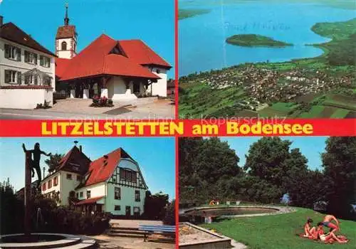 AK / Ansichtskarte Litzelstetten Konstanz BW Luftaufnahme Teilansichten Kircheturm Brunnen Parkanlagen