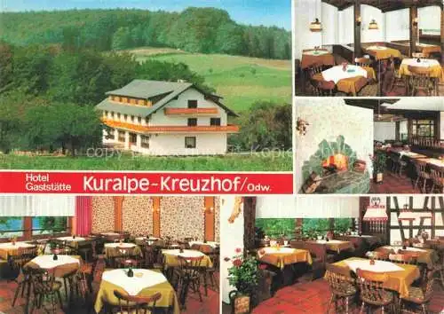 AK / Ansichtskarte Lautertal Odenwald Bergstrasse Hessen Hotel Gaststaette Kuralpe-Kreuzhof Gastraum Kamin