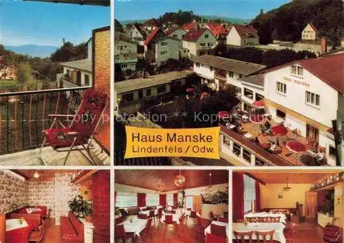AK / Ansichtskarte Lindenfels Odenwald Gaestehaus Pension Haus Manske Gastraeume Terrasse