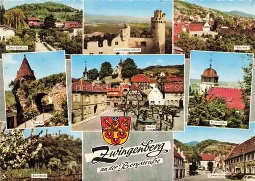 AK / Ansichtskarte Zwingenberg Bergstrasse Hessen Orbis Siedlung Auerbacher Schloss Die Aul Stadtmauer Markt Kirche Baumbluete Loewenplatz