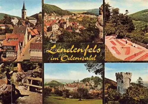 AK / Ansichtskarte Lindenfels Odenwald Panorama Burgruine Turm Altstadt Kirche Minigolf Luftkurort Perle des Odenwaldes