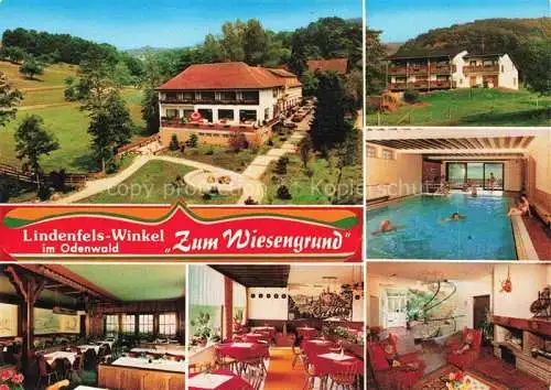 AK / Ansichtskarte Winkel Lindenfels Restaurant Café Pension zum Wiesengrund Hallenbad Kaminzimmer