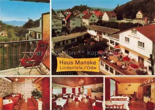 AK / Ansichtskarte Lindenfels Odenwald Gaestehaus Pension Haus Manske Restaurant Terrasse