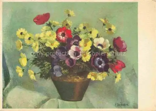 AK / Ansichtskarte DUJARDIN Y. Kuenstlerkarte Gelbe Margriten und Anemonen  