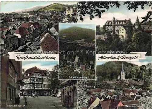 AK / Ansichtskarte Auerbach Bergstrasse Bensheim Hessen Panorama Fachwerkhaeuser Schloss Ansicht mit Kirche