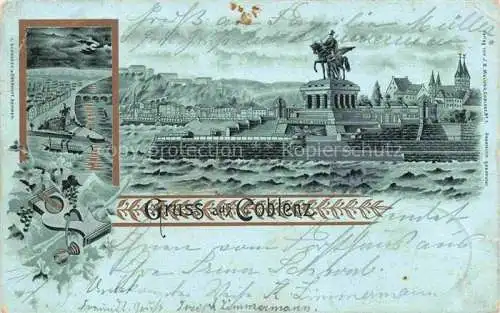 AK / Ansichtskarte Coblenz KOBLENZ Kaiser Wilhelm Denkmal am Deutschen Eck Kuenstlerkarte