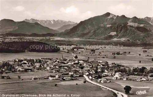AK / Ansichtskarte Grabenstaett Chiemsee Bayern Blick ins Achental und Kaiser Fliegeraufnahme