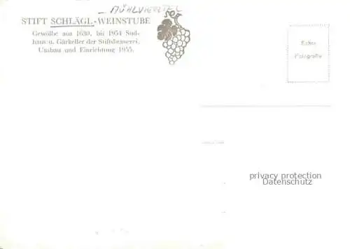 AK / Ansichtskarte WIEN AT Muehlviertel Stift Schlaegl Weinstube