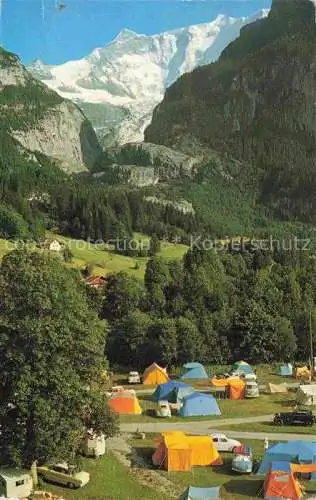 AK / Ansichtskarte Grindelwald BE Camp zum Gletscherdorf mit Fiescherwand