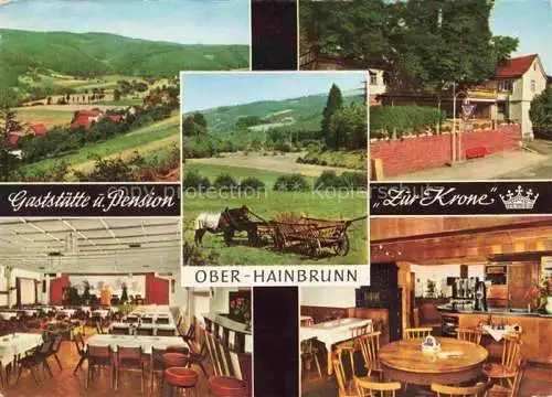 AK / Ansichtskarte Ober-Hainbrunn Rothenberg Odenwaldkreis Hessen Gaststaette Zur KronePanorama Heuwagen Gastraeume Terrasse