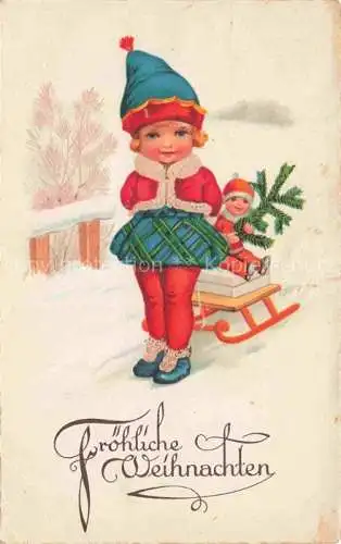 AK / Ansichtskarte Weihnachten Christmas X-Mas Noel Maedchen Schlitten