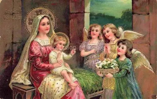 AK / Ansichtskarte Krippe Weihnachtskrippe Crib Copier Engel 