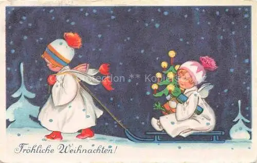 AK / Ansichtskarte Weihnachten Christmas X-Mas Noel Schlitten Maedchen Schnee 