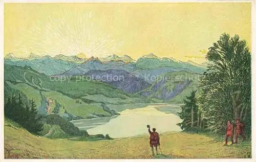AK / Ansichtskarte Wandern Hiking Randonner-- Landschaft Berge See Schweiz