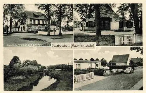 AK / Ansichtskarte Rothenbek Sachsenwald Kuddewoerde Schleswig-Holstein Gaststaette Pension zum Lindenhof Landschaftspanorama Partie am Bach