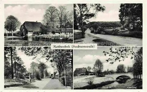 AK / Ansichtskarte Rothenbek Sachsenwald Kuddewoerde Schleswig-Holstein Grander Muehle Hauptstrasse Sachsenwald Kreuzung Bruecke