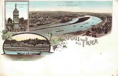 AK / Ansichtskarte TRIER Panorama mit Moselbruecke Secundiner Saeule bei Igel Pallien mit Schneidershof Litho Deutsche Reichspost
