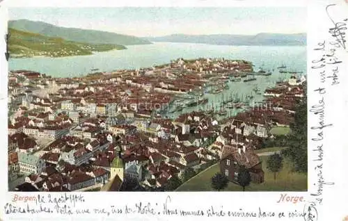 AK / Ansichtskarte Bergen  Norge Panorama Hafen aus der Vogelperspektive