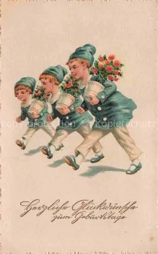 AK / Ansichtskarte Geburtstag Birthday Anniversaire Kinder Blumen Vase Litho