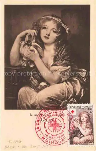 AK / Ansichtskarte Rotes Kreuz Red Cross Croix Rouge-- Maedchen Jeune Fille Voegel colombes Greuze 