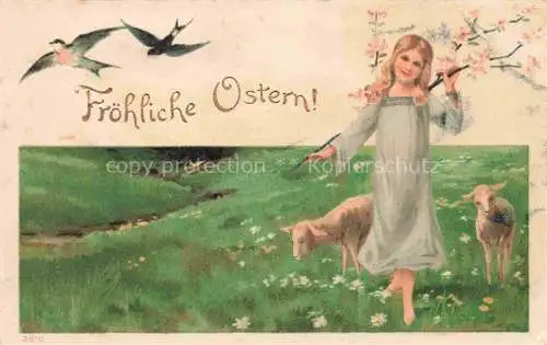 AK / Ansichtskarte MAILICK A. Kuenstlerlitho Nr. Lamm Maedchen Voegel Litho Ostern Paques
