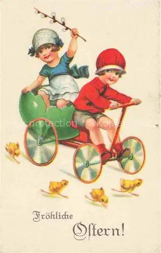 AK / Ansichtskarte Ostern Easter Paques Pasqua-- Kinder Kueken Vierrad 