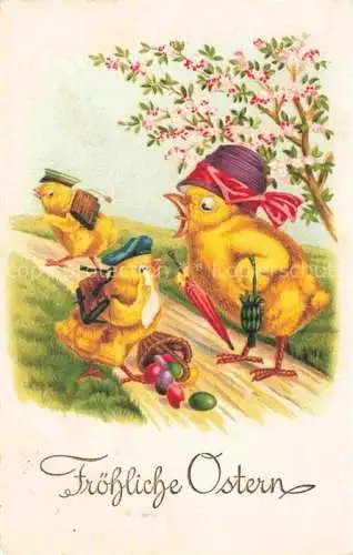 AK / Ansichtskarte Ostern Easter Paques Pasqua-- Kueken Regenschirm 