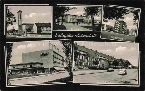 AK / Ansichtskarte Lebenstedt Martin-Luther-Kirche Bahnhof Hochhaus Kaufhaus Hertie Breite Strasse