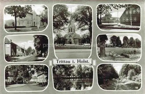 AK / Ansichtskarte Trittau Stormarn Schleswig-Holstein Teilansichten Kirche Zentrum Partie am Wasser Park Waldweg
