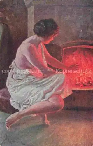 AK / Ansichtskarte DAMM A. G. Kuenstlerkarte kamin Frau Waerme 