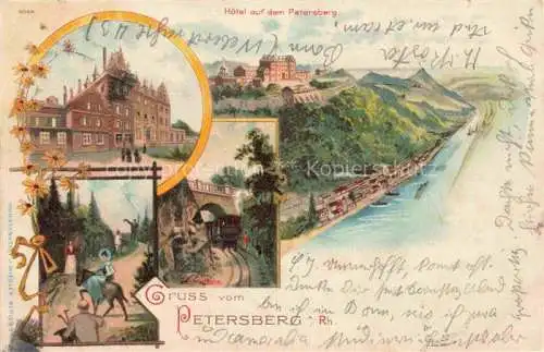 AK / Ansichtskarte Koenigswinter Rhein Panorama Hotel auf dem Petersberg Zahnradbahn Kuenstlerkarte