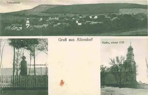 AK / Ansichtskarte Allendorf Sauerland Sundern Panorama Kriegerdenkmal Kirche erbaut 18. Jhdt.