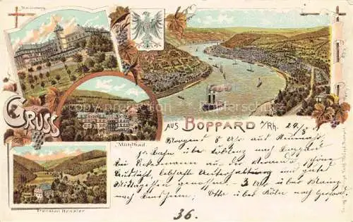 AK / Ansichtskarte Boppard Rhein Rheinland-Pfalz Panorama Marienberg Muehlbad Pension Henzler Litho Deutsche Reichspost