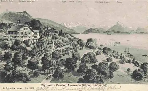 AK / Ansichtskarte Sigriswil BE Panorama Pension Alpenruhe Luftkurort Thunersee Alpen Kuenstlerkarte