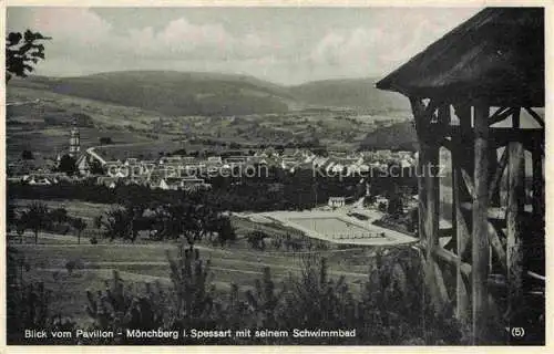 AK / Ansichtskarte Moenchberg  Spessart Bayern Panorama Blick vom Pavillon mit Freibad